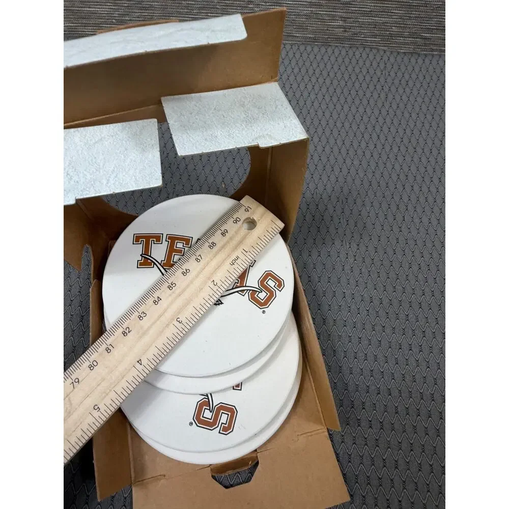 Collegiate Coasters Texas Set of 4 Stoneware Cardboard NEW